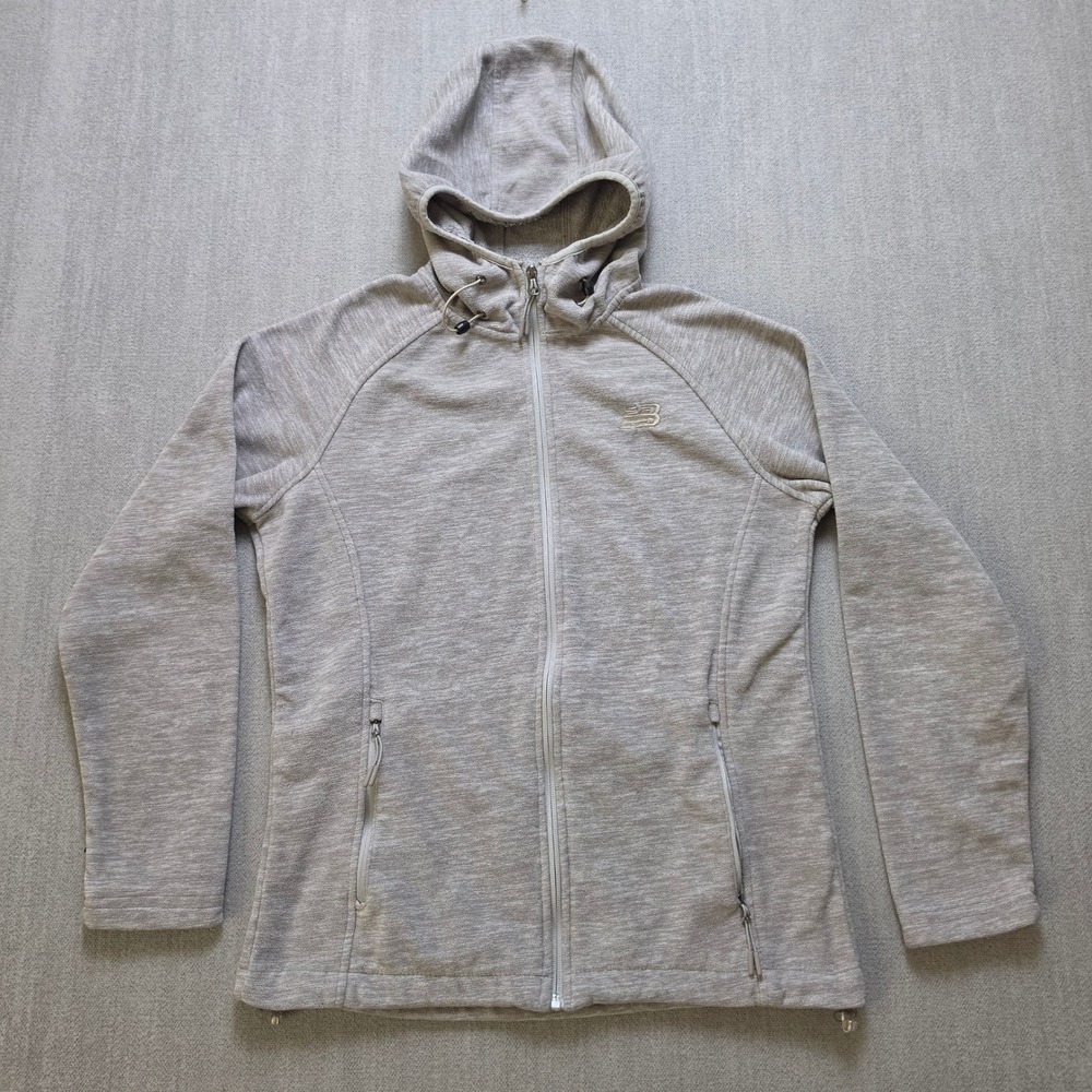 New Balance Full Zip Hoodie Women Medium Grey Heathered Fleece Raglan Jacket